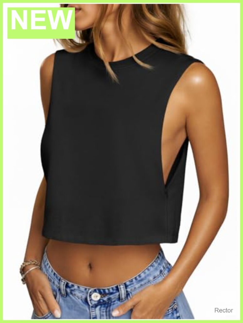 Womens Cropped Tank Top Boxy Loose Fit Sleeveless Crew Neck Workout Athletic